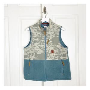 Topo Designs Subalpine Sherpa Fleece Vest Blue Sand Print Sz M